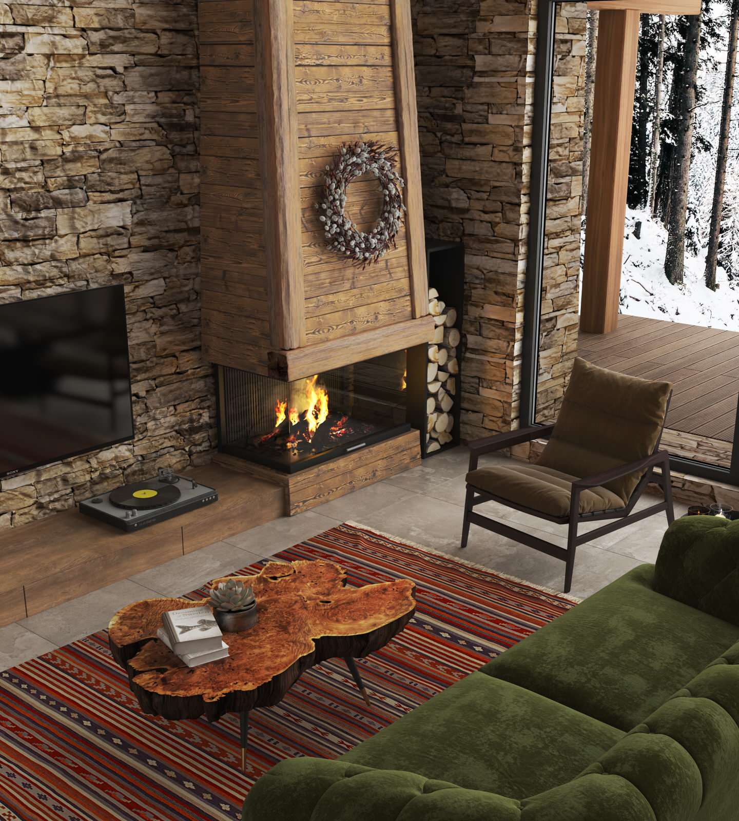 дизайн-проект интерьера деревянного загородного дома