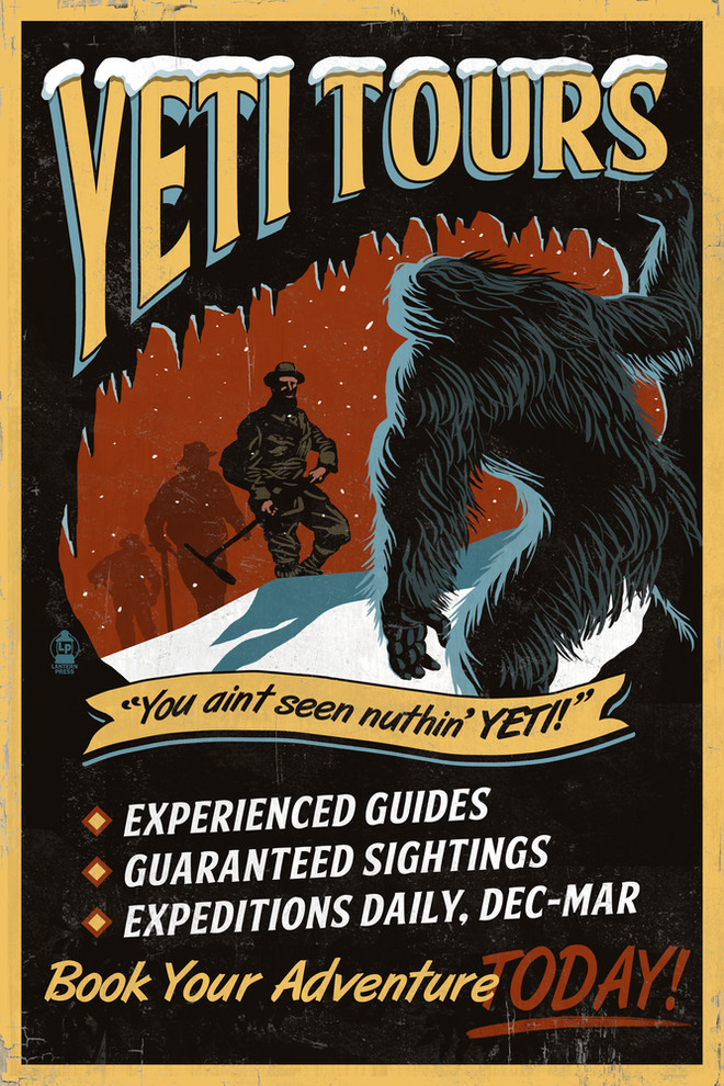 "Yeti Tours, Vintage Sign" Print, 12"x18"