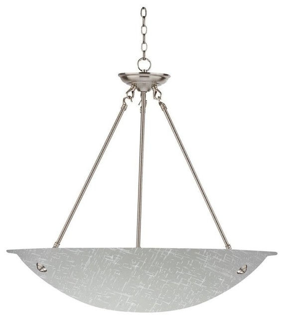 Auron 3-Light Bowl Chandelier, Satin Steel, White Linen Glass, 20"x30"