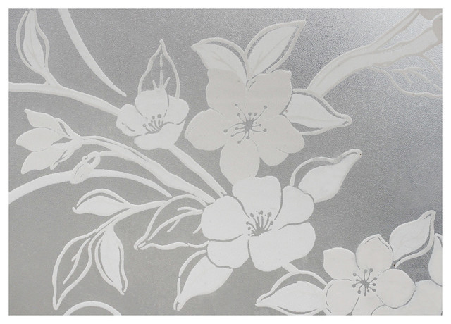 Chois #002 White Flowers Window Film Privacy Decor Frosted Films Adhesive Cling,