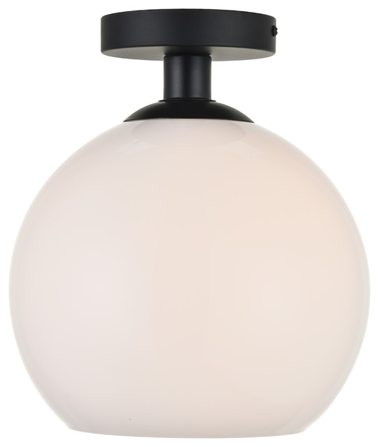 Baxter 1 Light Black Flush Mount With Frosted White Glass