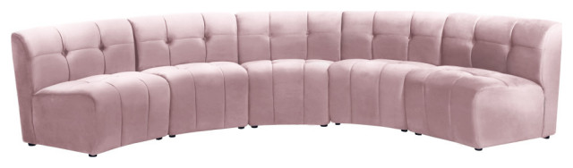 Limitless Velvet Upholstered 5-Piece Modular Sectional, Pink