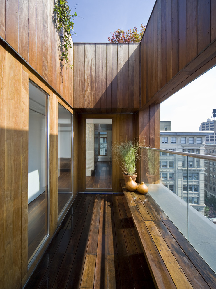 Modern exterior in New York with wood siding.