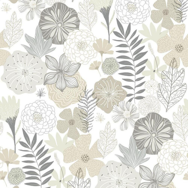 Roommates Decor Modern Perennial Blooms Peel & Stick Wallpaper - Beige