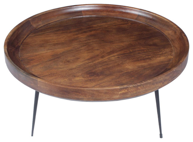 Round Mango Wood Coffee Table With Splayed Metal Legs Brown And Black Midcentury Tables By Benzara Woodland Imprts The Urban Port Houzz Round Mango Wood Coffee Table With, Round Wood Coffee Table With Black Metal Legs