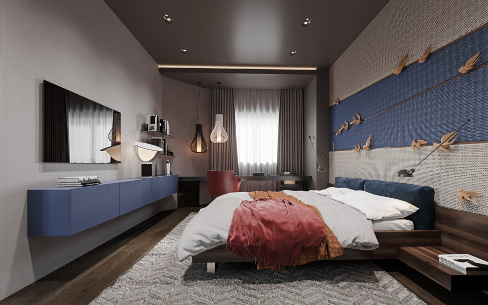 Спальня в современном стиле  в колониальных тонах