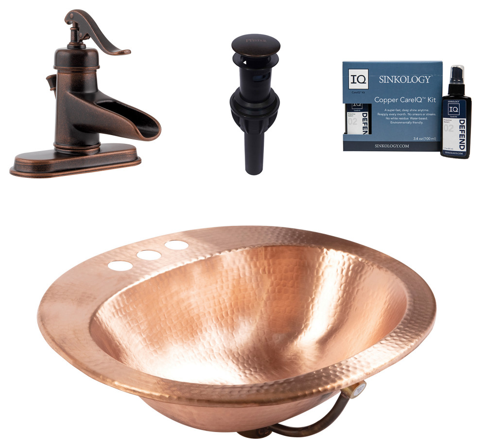 Seville Naked Copper 20" Oval Drop-In Bath Sink with Ashfield Faucet Kit