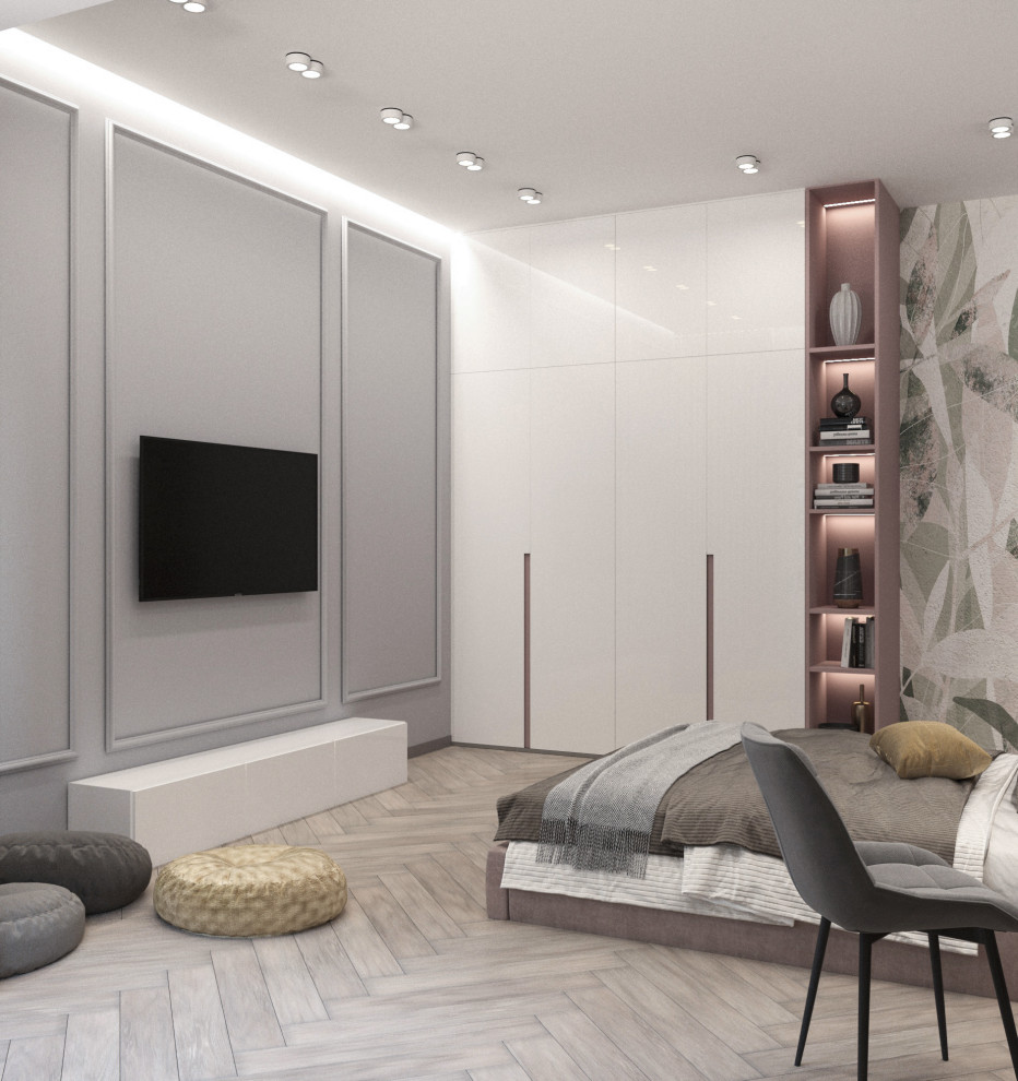 Просторная квартира в синими стенами