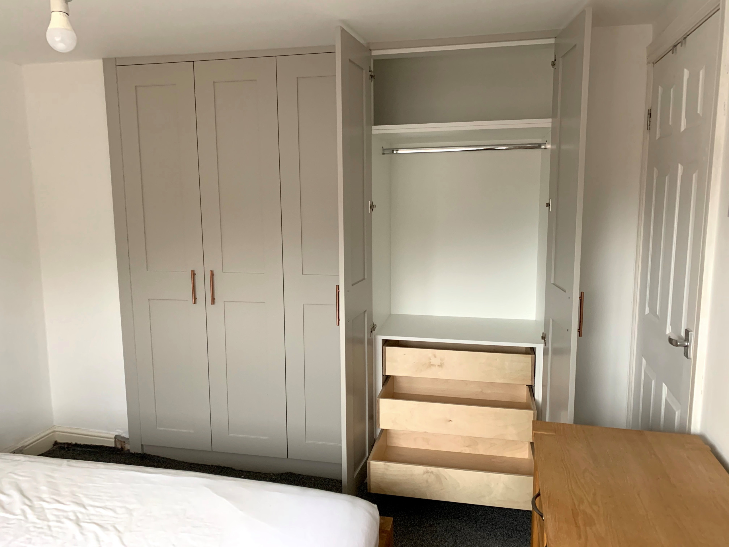 Wardrobes With Shaker Doors Painted in Farrow & Ball 'Purbeck Stone'