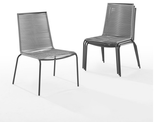 Set of 4 Modern Patio Chair, Stackable Design With Handwoven Wicker