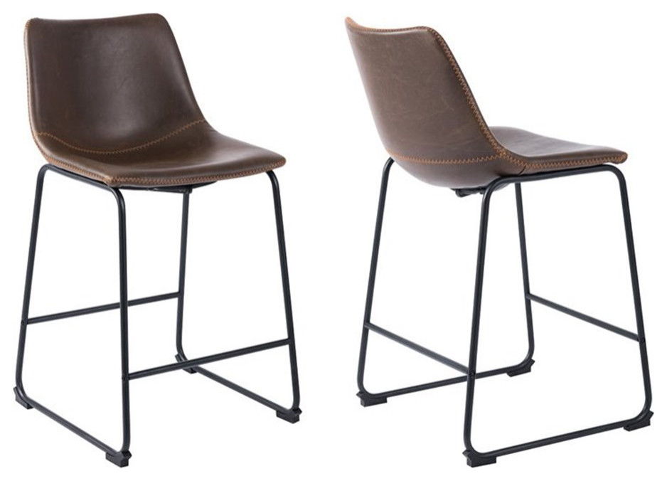 Plata Import Milana 29.5" Faux Leather Bar Stools in Brown (Set of 2