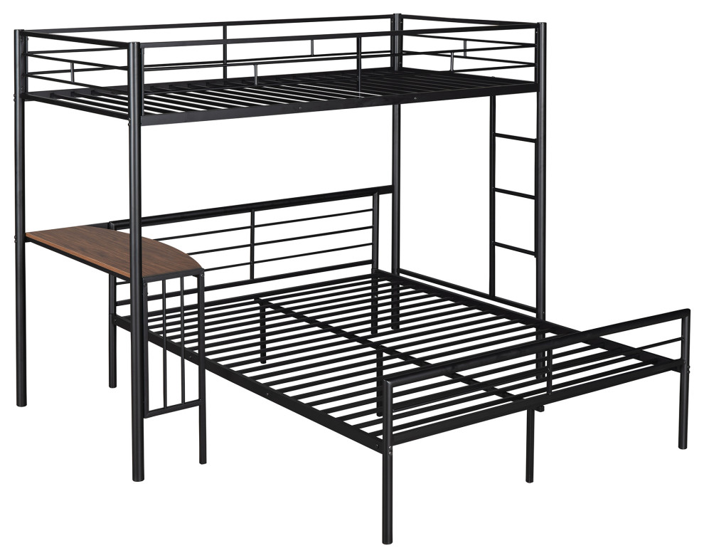 Gewnee Twin Over Full Metal Bunk Bed with Desk in Black Modern Bunk Beds by GEROJO LLC Houzz