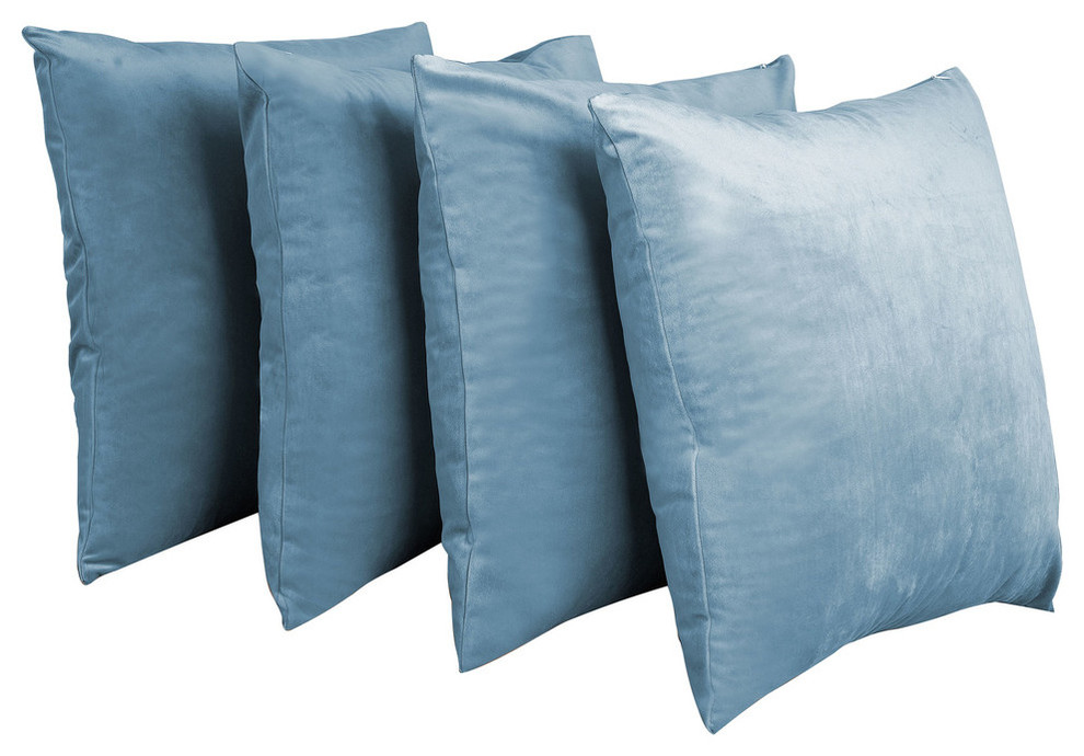 Supersoft Throw Pillow Cover 4 Piece Set, Silver Blue