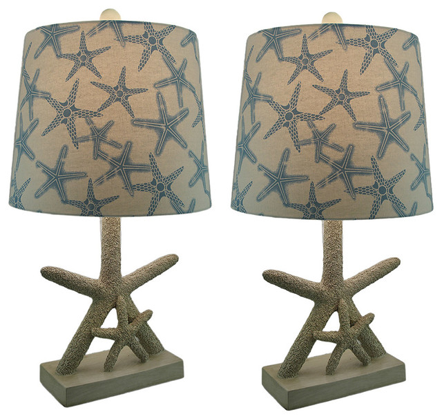 Star Of The Sea Starfish Table Lamp W Printed Fabric Shade Set 2