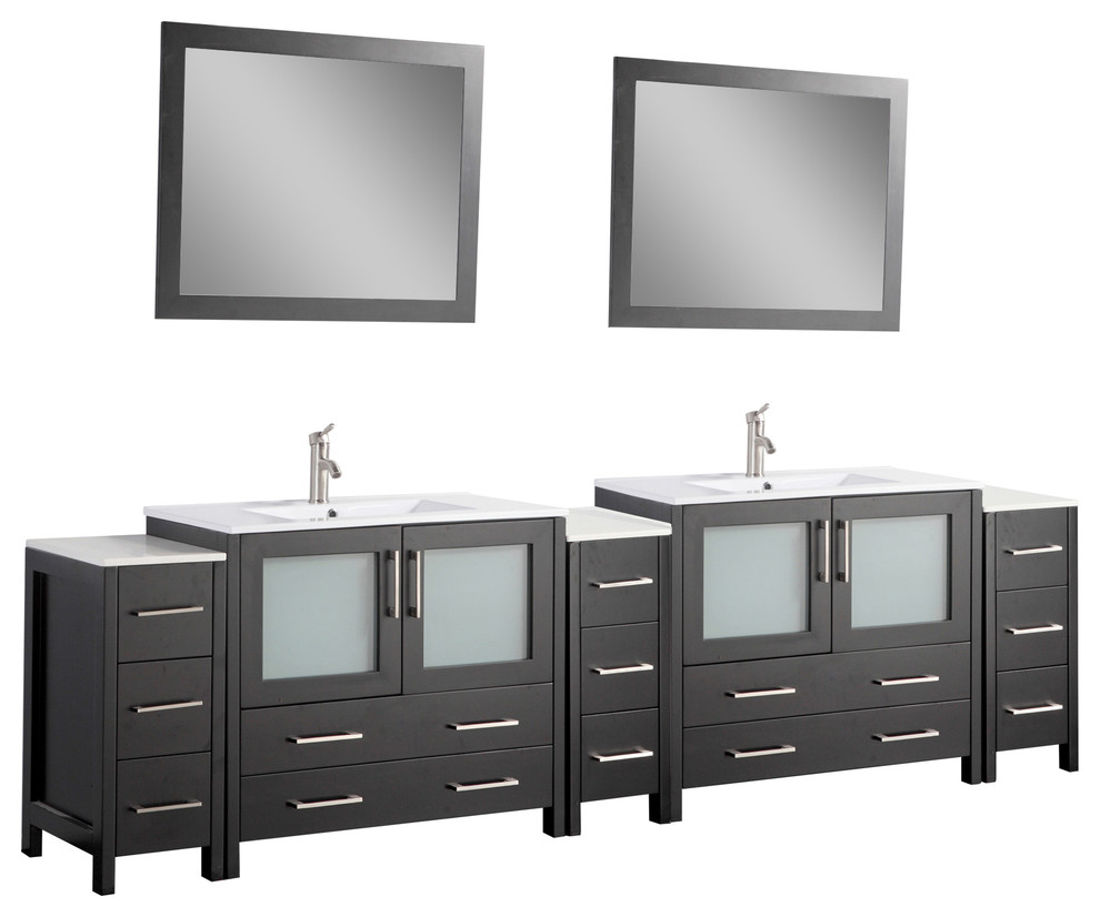 Vanity Art Vanity Set With Ceramic Top, 108" Contemporary Bathroom