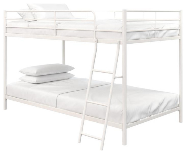 DHP Junior Twin over Twin Low Bunk Bed for Kids in White Transitional