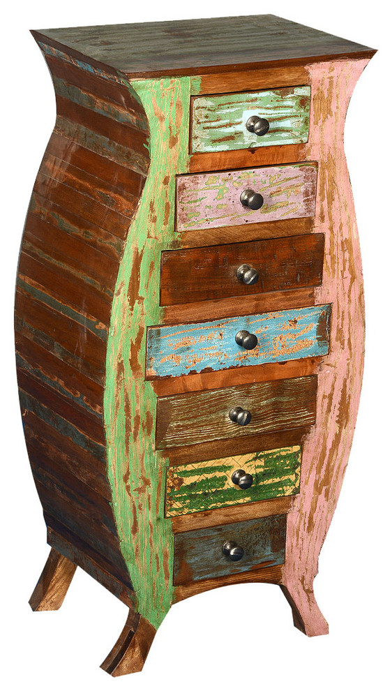 Reclaimed Wood Rustic Novelty Bombe Chest 6 Drawer Dresser