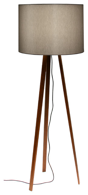 Tall Luca Stand Floor Lamp, Smoked Oak and Grey Lampshade