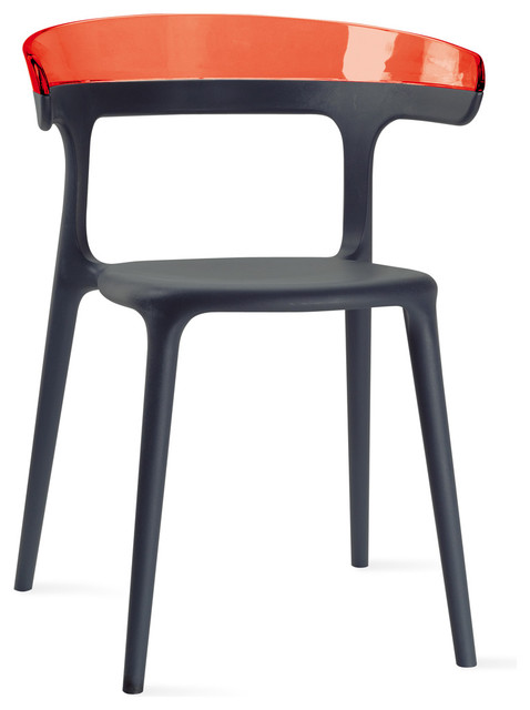 Luna Chair - Set of 4, Anthracite / Back Transparent Orange