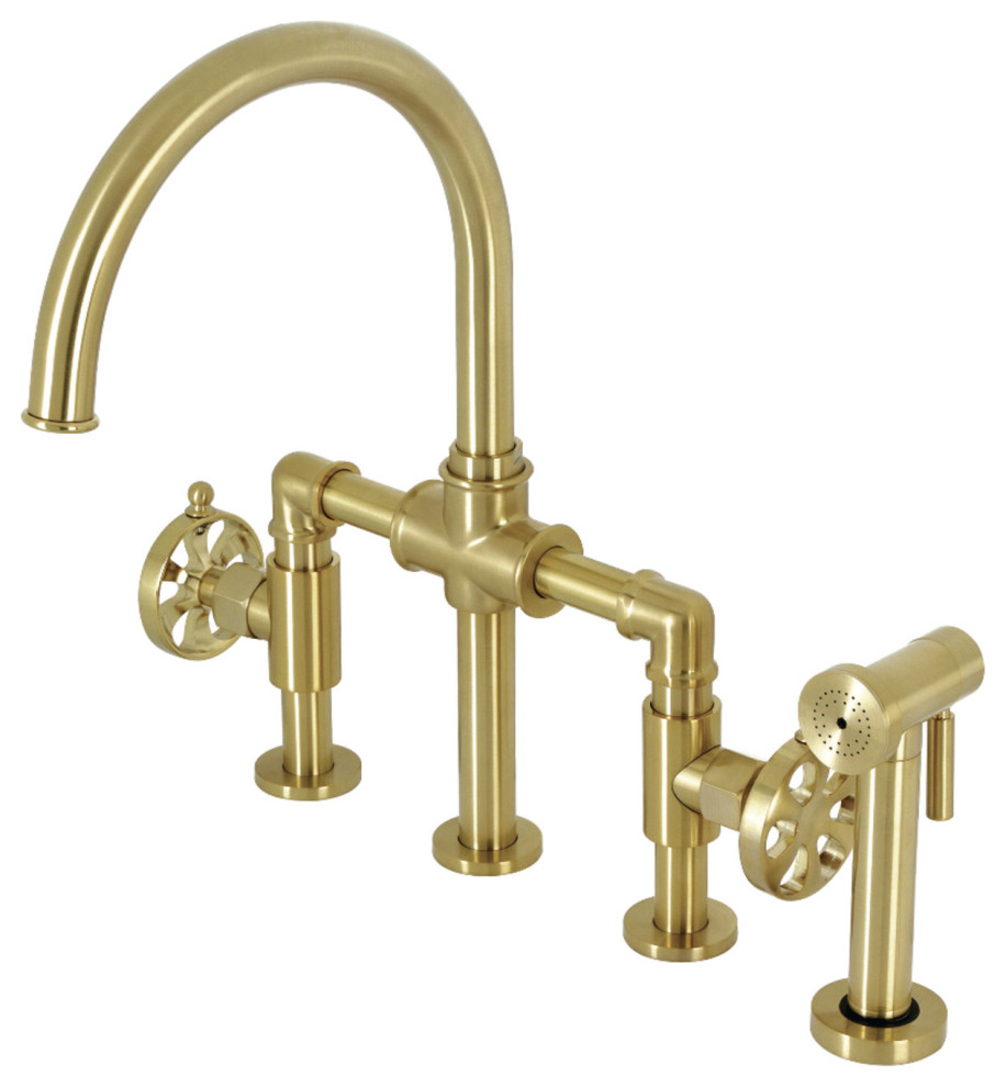 KS2337RX Belknap Bridge Kitchen Faucet With Brass Sprayer, Brushed Brass