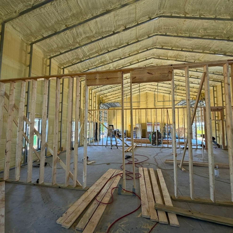 Residential Barndominium First-Floor Layout + Second-Floor Framing