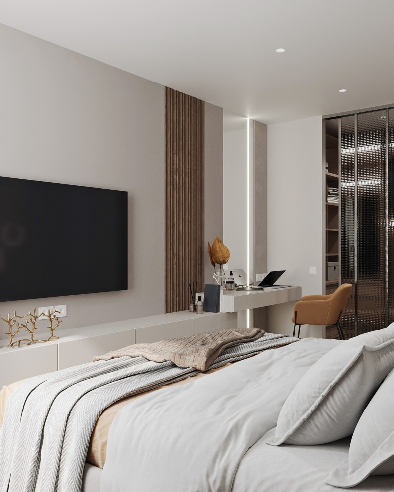 спальная с выделенной гардеробной из проекта двухкомнатной квартиры