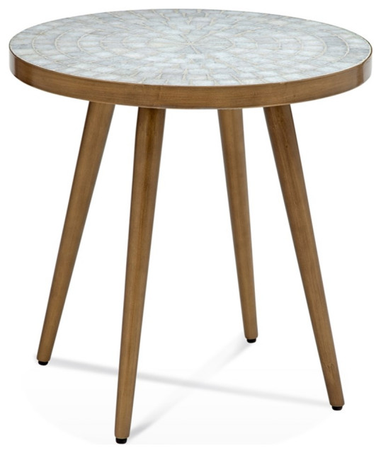 Maklaine Modern / Contemporary Marble Round End Table in White
