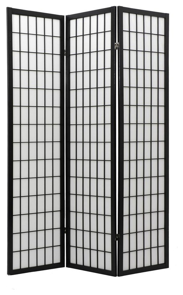 6 ft. Tall Window Pane Shoji Screen (4 Panels / Black)