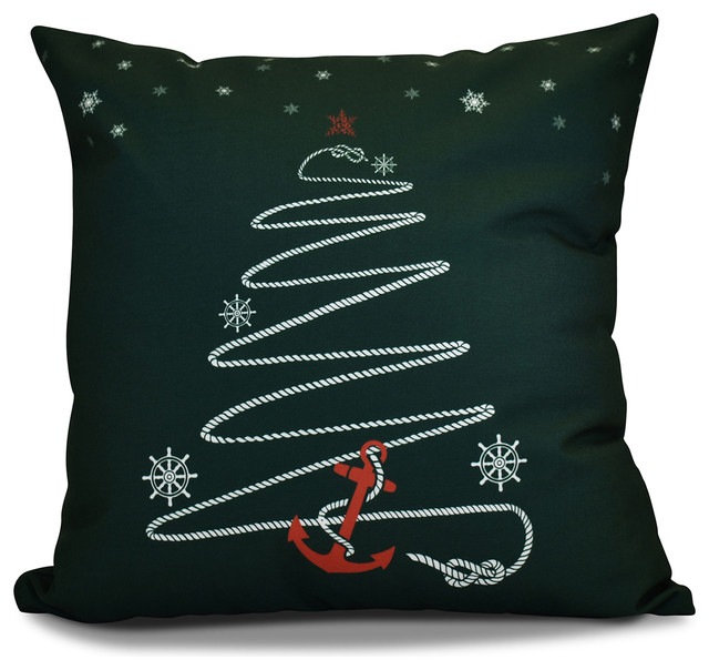 Decorative Outdoor Holiday Pillow Geometric Print, Dark Green, 16"x16"
