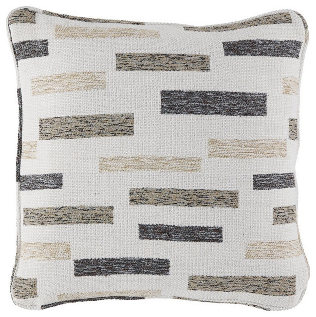 18 X 18 Polyester Accent Pillow With Block Stripes, Set Of 4, Cream And