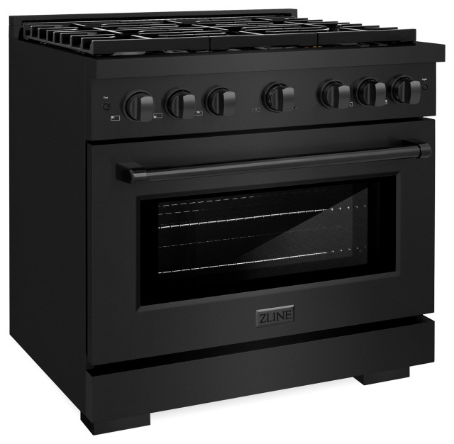 ZLINE 36" Gas Range, Black Stainless With Brass Burners SGRBBR36