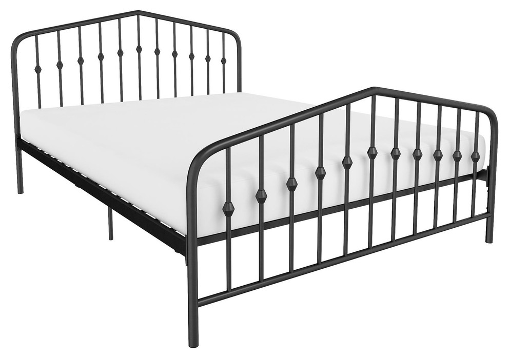 Novogratz Bushwick Metal Bed, Black, Queen Transitional Platform