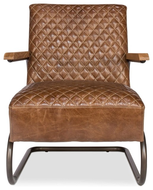 28" Wide Leather Arm Chair Top Grain Leather Vintage Brown Diamond