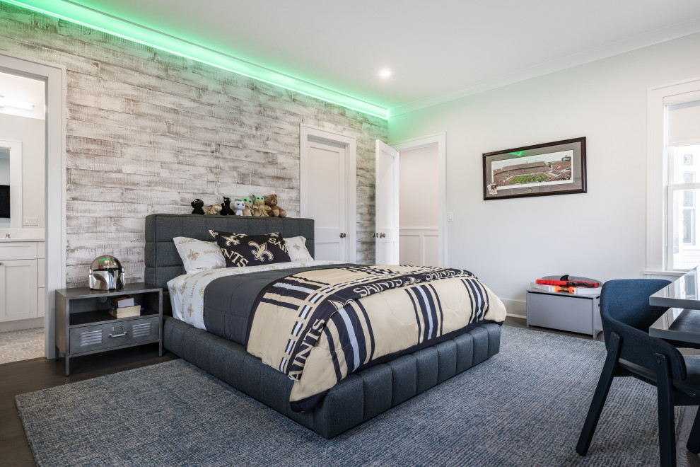 Rye Water views - Bedroom and mid-sized trendy boy wall paneling kids' bedroom photo in New York