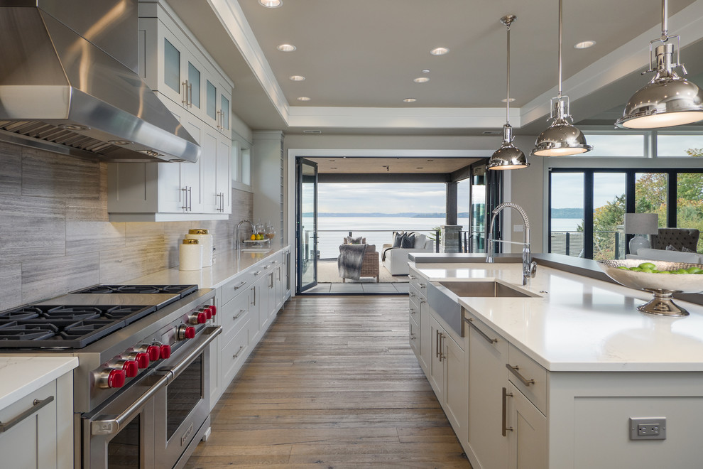 Inspiration for a transitional kitchen in Seattle with shaker cabinets.