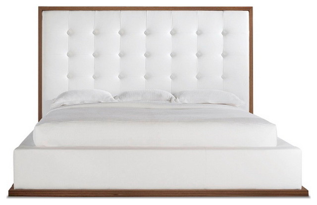 Ludlow Walnut Platform Bed | White Leather, Queen