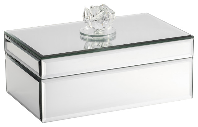 Glass, 8"D Rec Jewelry Box Flower Top, Clear