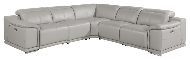 Frederico 5-Piece Genuine Italian Leather Reclining Sectional, Light Gray