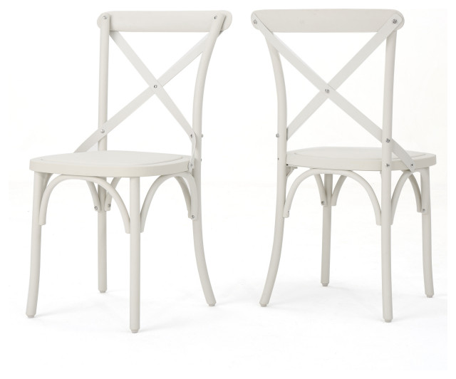 GDFStudio Ernie Outdoor Plastic Nylon Dining Chairs Set of 2, French White