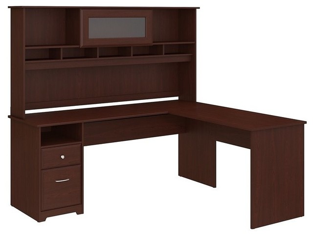 Bush Cabot 72 W L Shaped Computer Desk With Hutch And Drawers Harvest Cherry
