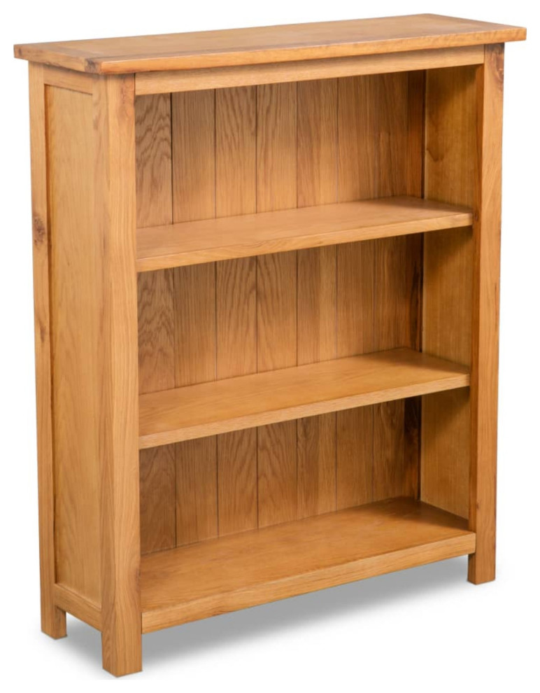 Vidaxl 3Tier Bookcase 27.6"x8.9"x32.3" Solid Oak Wood Transitional