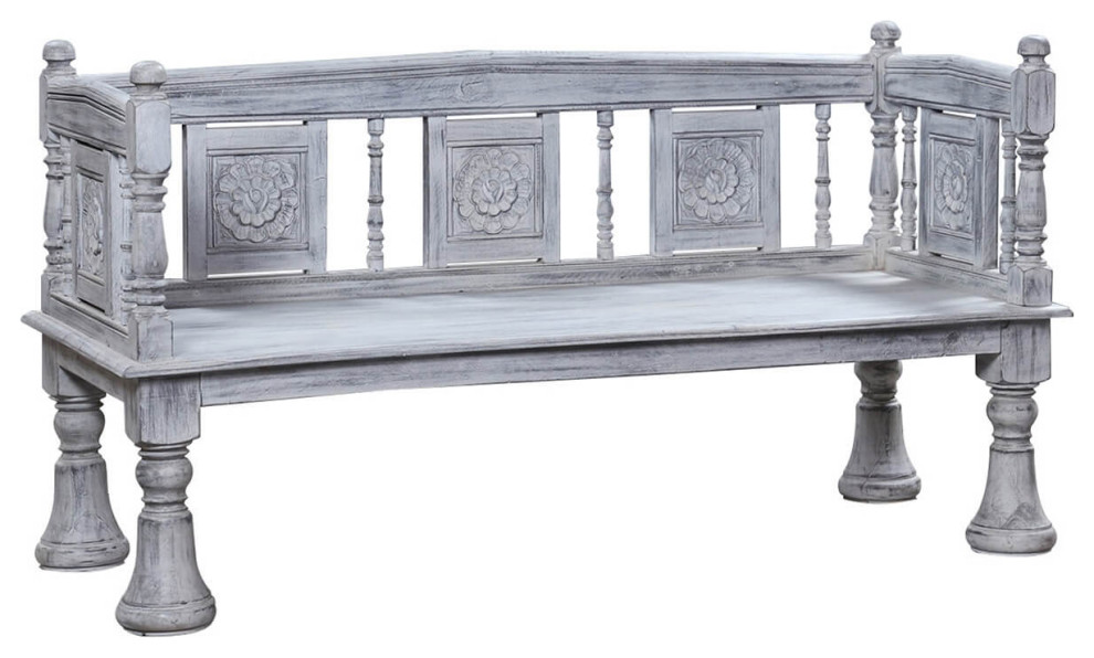 Digby Rustic Reclaimed Wood White Washed Handcrafted Traditional Bench ...