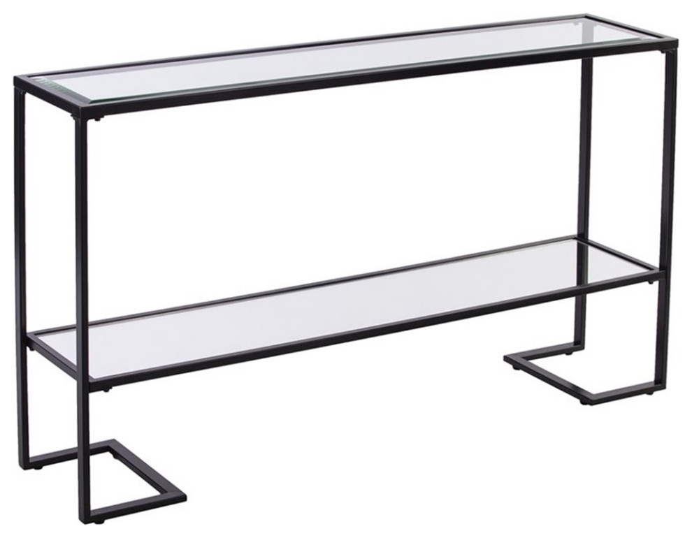 Maklaine Contemporary Tempered Glass Console Table in Black Finish