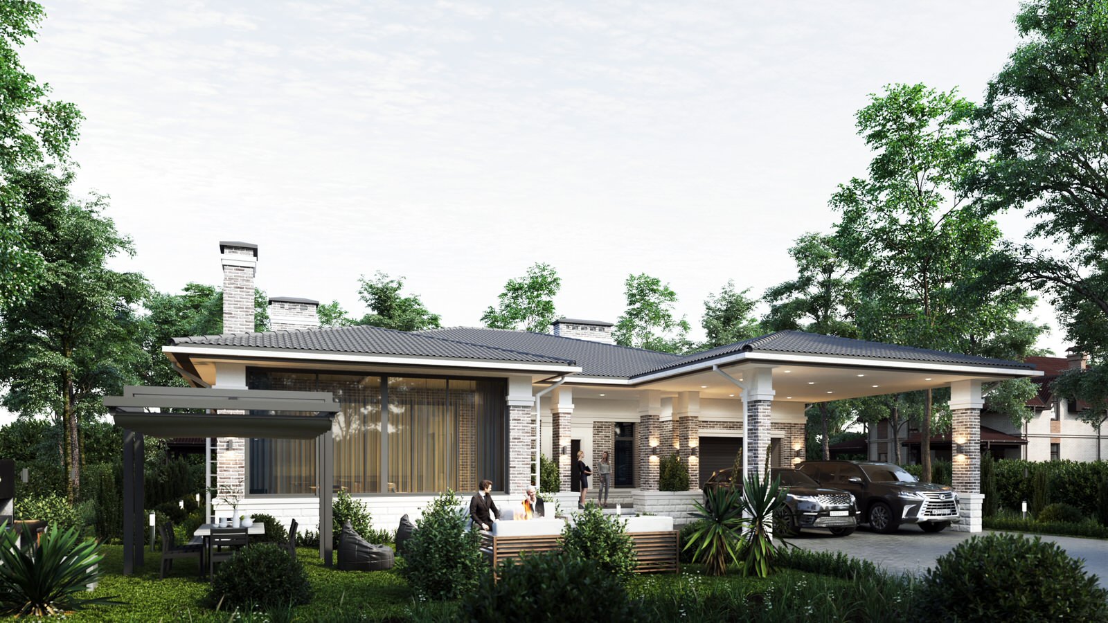 Одноэтажный дом с гаражом и террасой в Краснодаре