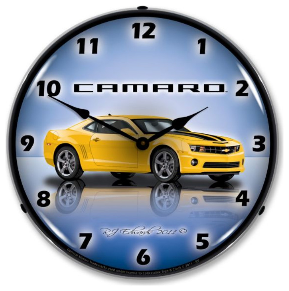 GMRE1108335 Camaro G5 Rally Yellow Clock Contemporary Wall Clocks by VirVentures Houzz