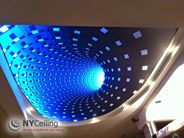 Fabric seamless stretch ceiling with 3D print "Dark hole" and LED strip  lighting - New York - by NYCeiling, Inc. | Houzz IE
