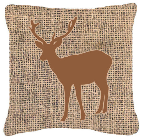 Deer Burlap and Brown Fabric Decorative Pillow, BB1012