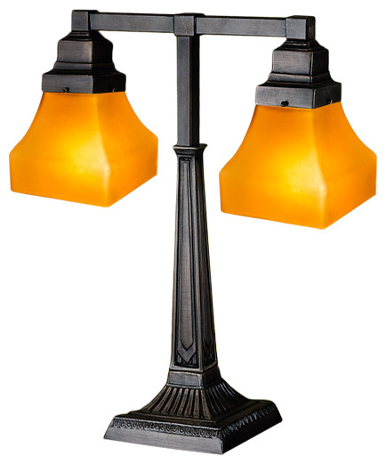 20H Bungalow Frosted Amber 2 Arm Desk Lamp
