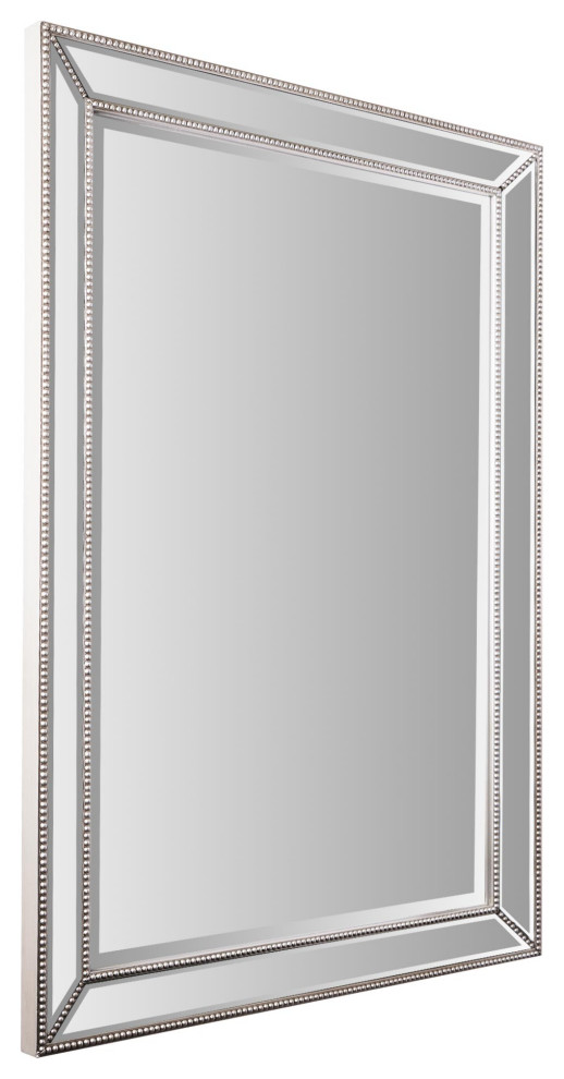 Head West Silver Champagne Beaded Frame Accent Beveled Wall Mirror 30