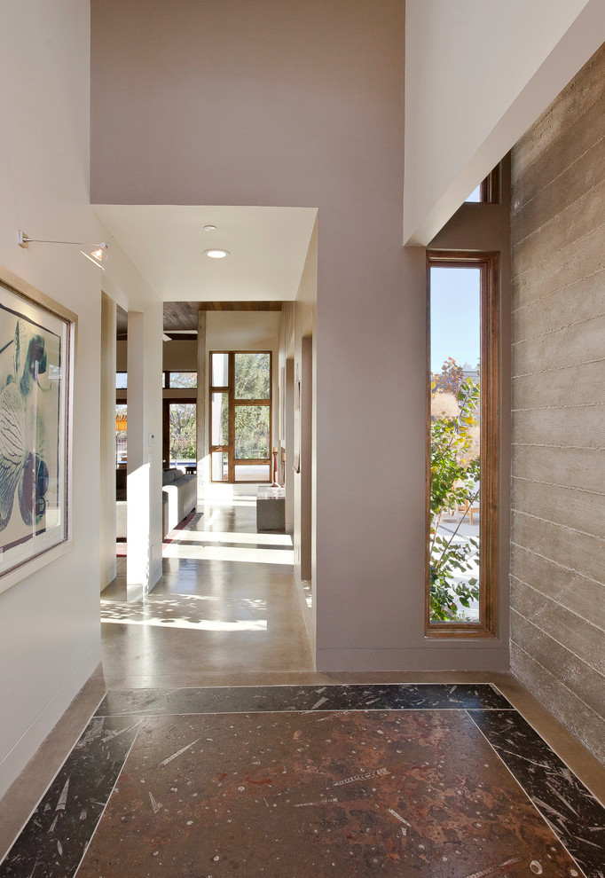 This is an example of a contemporary foyer in San Francisco with grey walls.